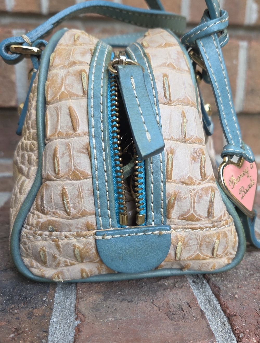 Dooney & Bourke Croc Mini Satchel Light Blue Trim| Throwback Mini Bag - Picture 7 of 14